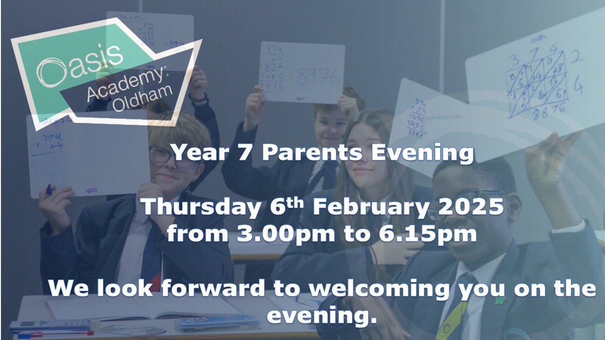 OldhamOasis's tweet image. 💙🫵Calling all Year 7 Parents / Carers 🫵💙

Don't forget to come along to your child's parents evening on Thursday! 

Your child can make appointments with their teachers in school this week! We look forward to welcoming you 💙✨💙
#Yr7ParentsEvening #OAO