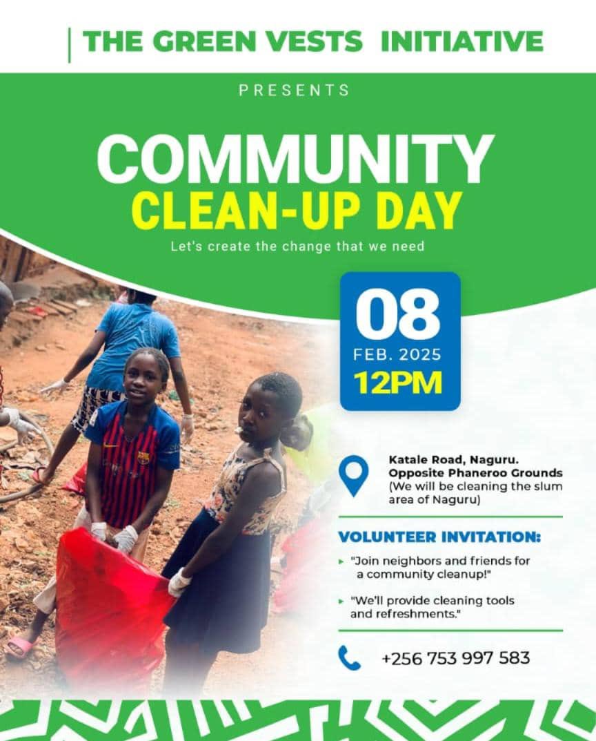 Angela .B. Tusiime β¨.πΊπ¬ (@_counsel_ella) on Twitter photo Join Us for a Greener Tomorrow!π
Our organization, <a href="/_Inspire_Yth_Ug/">Inspirational Youth Uganda Initiative (IYUI)</a> , is partnering with <a href="/greenvestsug/">GREEN VESTS INITIATIVE</a> for a Community Clean-Up Day on 8th Feb 2025! ποΈ
π Katale Road, Naguru (Opposite Phaneroo Grounds)
π 12:00 PM
Join us and be part of the change! π
#YouthForGreen Join Us for a Greener Tomorrow!π
Our organization, <a href="/_Inspire_Yth_Ug/">Inspirational Youth Uganda Initiative (IYUI)</a> , is partnering with <a href="/greenvestsug/">GREEN VESTS INITIATIVE</a> for a Community Clean-Up Day on 8th Feb 2025! ποΈ
π Katale Road, Naguru (Opposite Phaneroo Grounds)
π 12:00 PM
Join us and be part of the change! π
#YouthForGreen