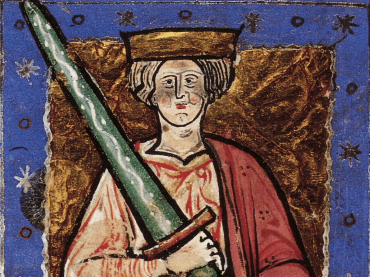 The second reign of Æthelred begins #OnThisDay in 1014. He is pictured here in a detail from an illuminated page in the Chronicle of Abingdon (Image: British Library MS Cott. Claude B.VI folio 87, verso).