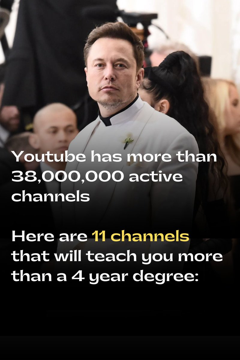 bigaiguy's tweet photo. Youtube has more than 38,000,000 active  channels

Here are 11 channels that will teach you more than a 4 year degree: https://t.co/2VbcIO9eJh
