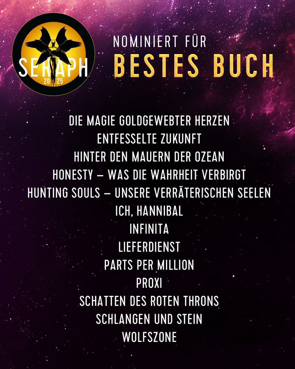 Seraph (@phantastikpreis) on Twitter photo Die Nominierten in der Kategorie Bestes Buch!
Die Verleihung des #Seraph2025 findet am 28. März auf der Großen Bühne in Halle 3 auf der <a href="/buchmesse/">Leipziger Buchmesse</a> statt.
Alle Infos: phantastische-akademie.de/2025/02/03/nom…
Die gesamte Liste der Nominierten 👇 Die Nominierten in der Kategorie Bestes Buch!
Die Verleihung des #Seraph2025 findet am 28. März auf der Großen Bühne in Halle 3 auf der <a href="/buchmesse/">Leipziger Buchmesse</a> statt.
Alle Infos: phantastische-akademie.de/2025/02/03/nom…
Die gesamte Liste der Nominierten 👇