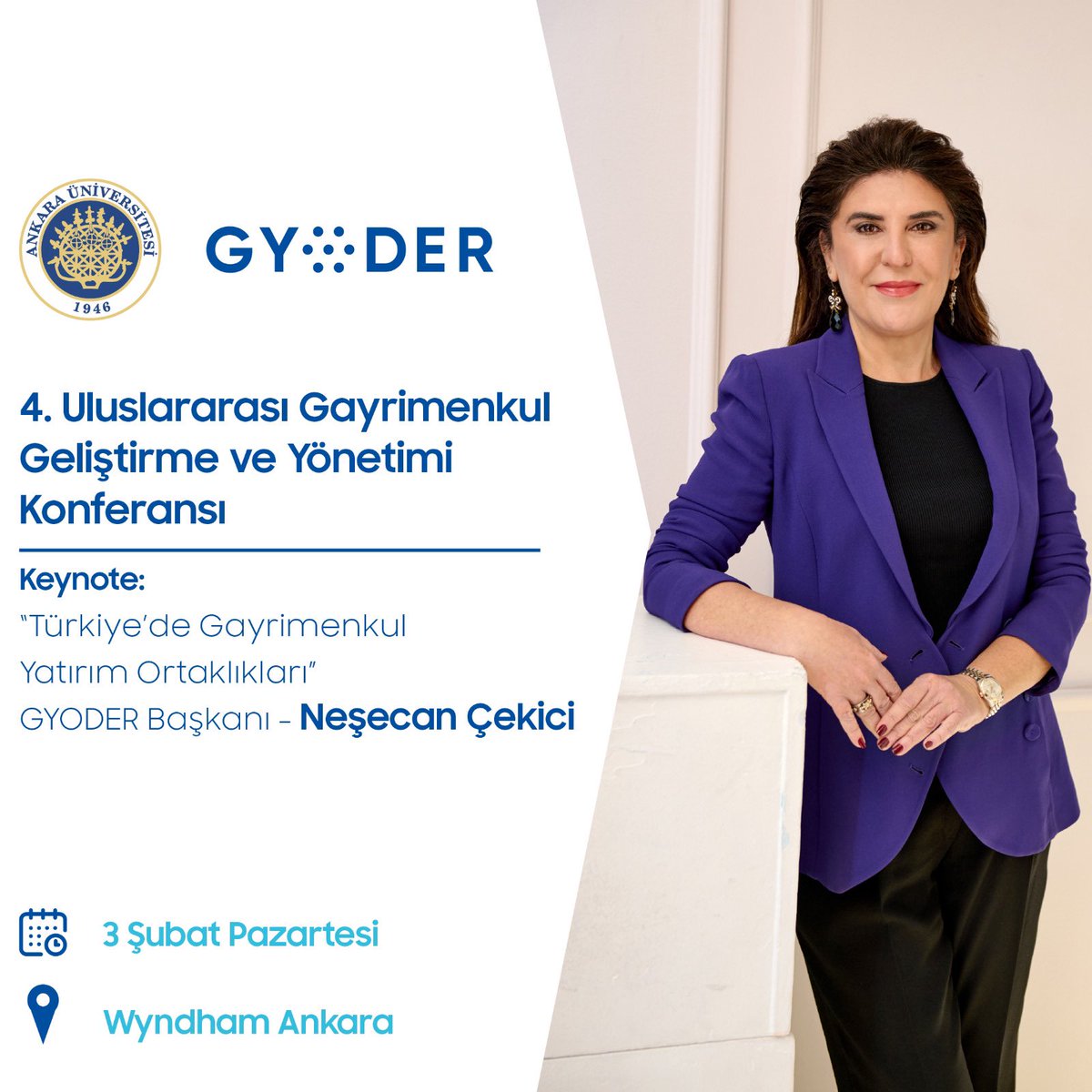 gyoderonline's tweet photo. GYODER Başkanı Neşecan Çekici 4. Uluslararası Gayrimenkul Geliştirme ve Yönetimi Konferansı’nda Keynote konuşmacı olarak ‘’Türkiye’de Gayrimenkul Yatırım Ortaklıkları’’ hakkındaki görüşlerini paylaşacak.
#gyoder #gyoderonline https://t.co/JEuzCz0YKK