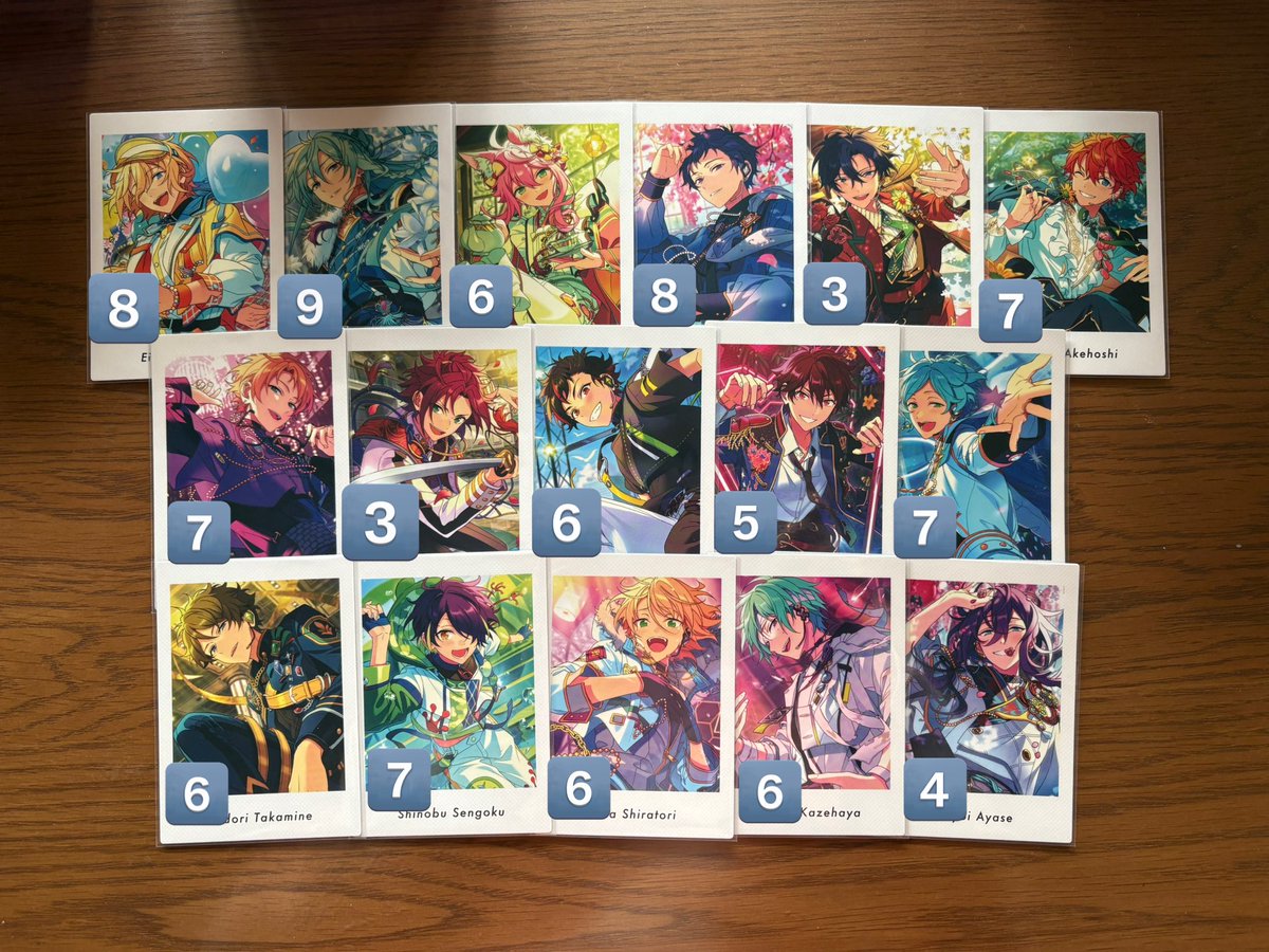 tkfhut_02's tweet photo. 【交換】あんスタ ぱしゃっつ Vol.5 action

譲)英智、渉、桃李、弓弦、北斗、スバル、真、真緒、鉄虎、千秋、奏汰、翠、忍、藍良、巽、マヨイ、一彩&amp;燐音、凪砂、日和、茨、ジュン、宗、みか、HiMERU、こはく、ニキ

続く https://t.co/BquvfHx4qw