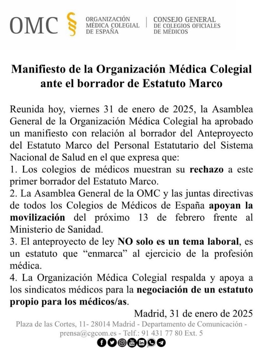 CESM_CYL's tweet photo. 📰 Los colegios de médicos también rechazan el borrador del Estatuto Marco

#NoAlEstatutoMarco #Noalestatuto #Sanidad #EstatutoMarco

https://t.co/vc4xdVVgbe https://t.co/IK4cmSMDs7