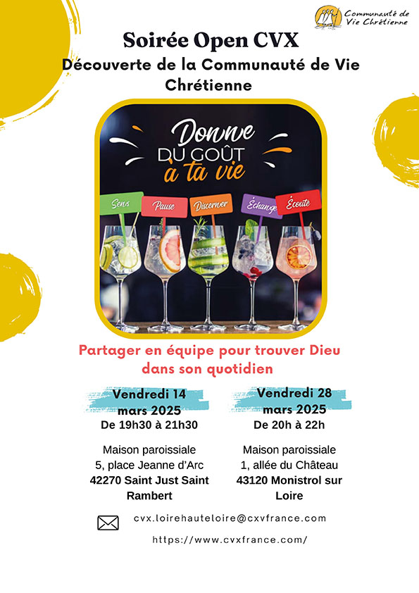 La Communauté Vie Chrétienne, CVX, propose un chemin spirituel pour chercher et trouver Dieu en toute chose selon la pédagogie de Saint Ignace de Loyola : contempler, discerner, agir.