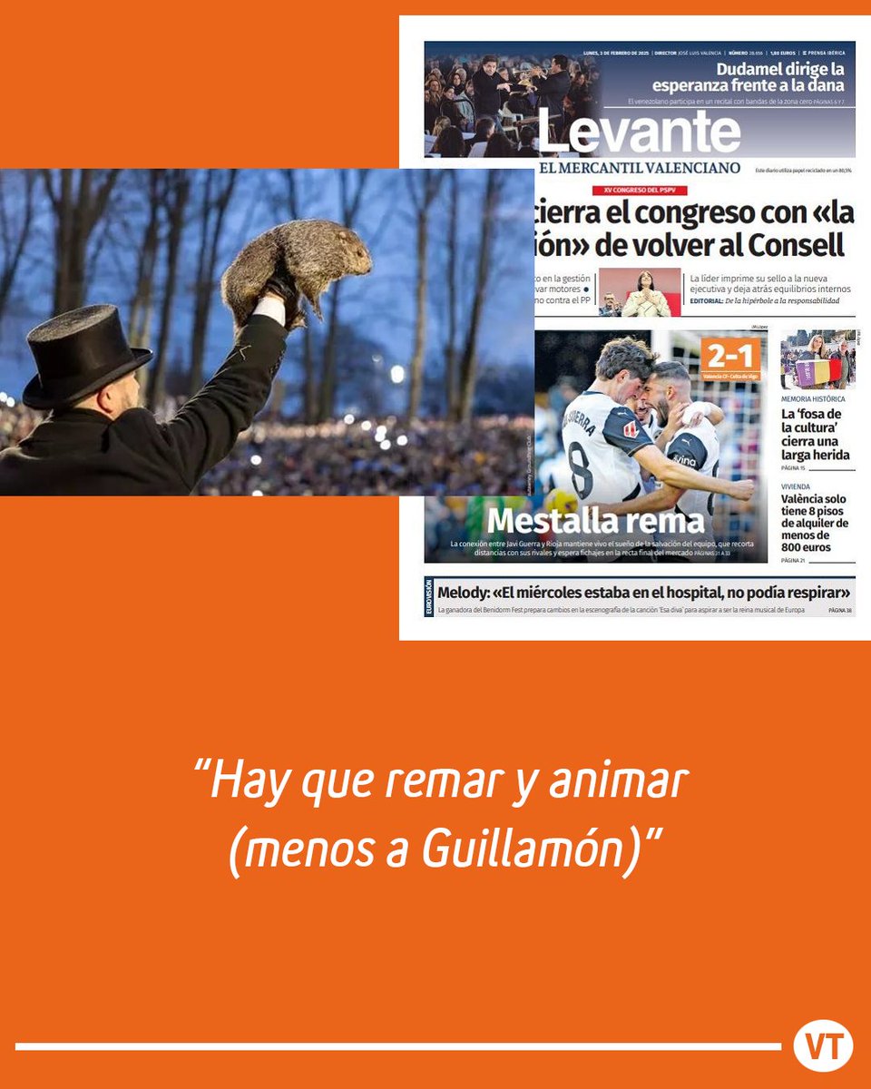 ElValenciaToday's tweet photo. La marmota Phil tiene un mensaje para el valencianismo
"Hay que remar y animar (menos a Guillamón)" https://t.co/Rw4tMCxFjz