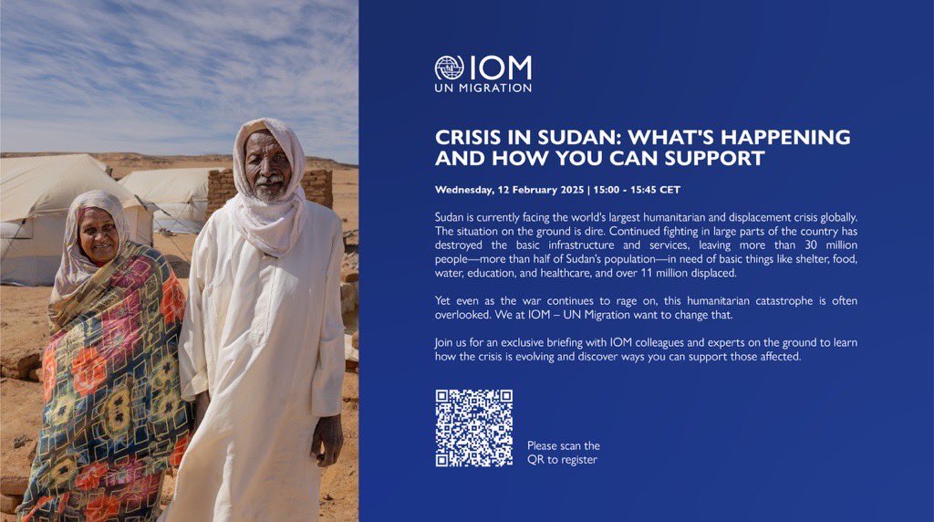 nadiahdv's tweet photo. Calling all private sector and Sudanese diaspora keen to contribute to the humanitarian response in #Sudan 🇸🇩 - this webinar on 12 February is for you!

📩 Register via the QR code. 
#KeepTalkingAboutSudan https://t.co/Zz95UUPJ2N