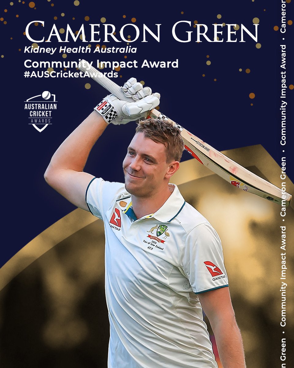A special player and a special person ❤️

Cameron Green wins the Community Impact Award for his work with Kidney Health Australia.

#AusCricketAwards