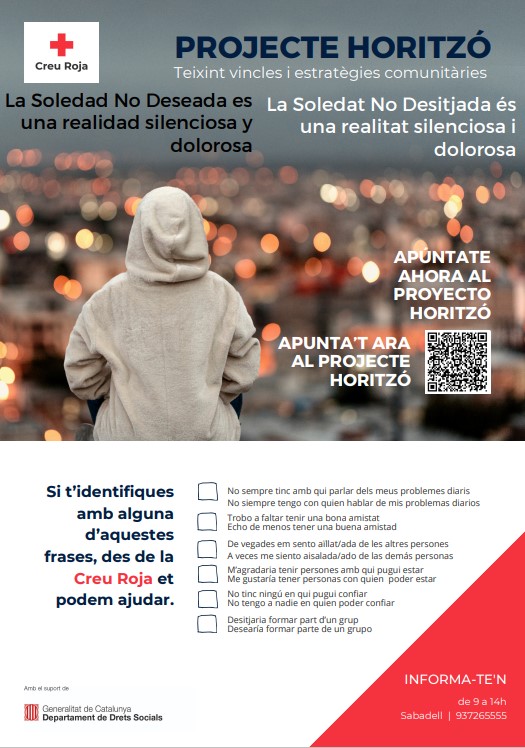 CreuRojaSBD's tweet image. 🗣️ Organitzem nous grups per abordar la soledat no desitjada.

Explorarem estratègies per millorar el benestar personal a través de la capacitació i l&apos;establiment de xarxes de suport locals.  

#CreuRojaSBD #ProjecteHoritzó #Soledat