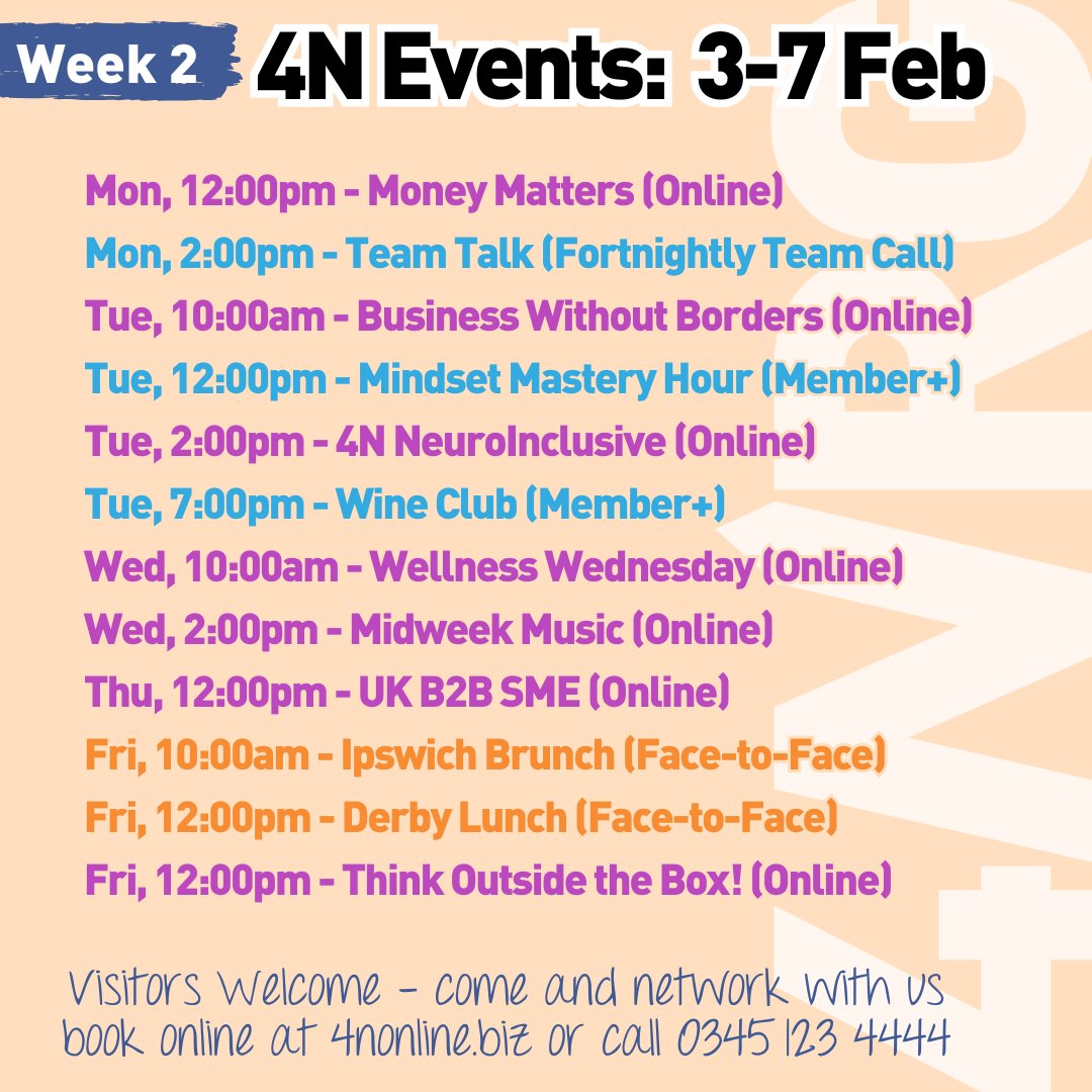 TWELVE Opportunities to Network with 4N this week, plus some other things in the background.