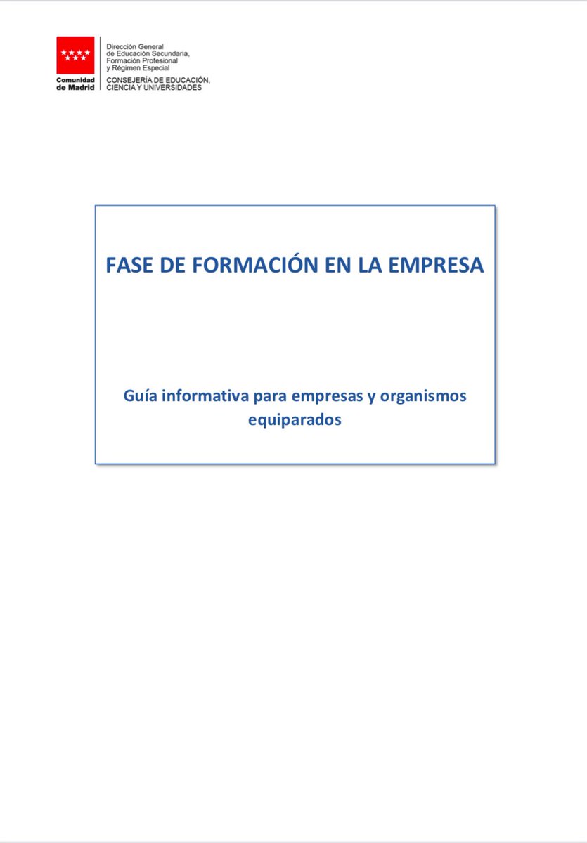 🔊‼️Atención empresas‼️ Guía de la Comunidad de Madrid para la Fase de Formación en Empresa destinada a empresas y organismos equiparados. Accede a la Guía 👉🏻comunidad.madrid/sites/default/… #FP #DATNorte