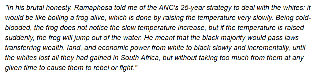 TRUMP/RAMAPHOSA FACT CHECK: The final phase of the National Democratic Revolution, to which the ANC remains committed, involves dispossessing the white minority of their land and other property. The new Expropriation Act is an important step towards that objective. Since the