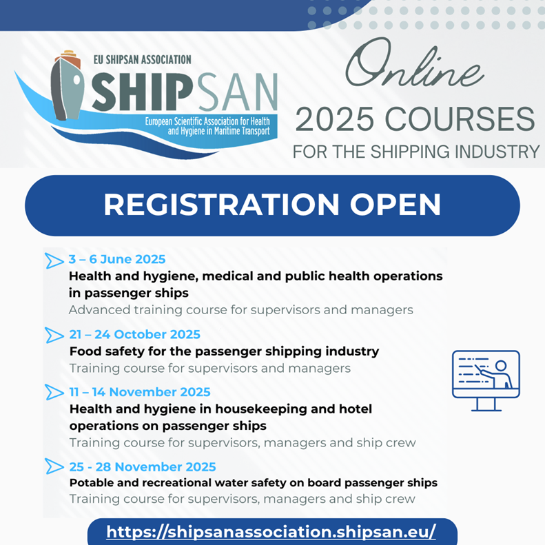 📣 Registration is open for SHIPSAN 2025 Training Courses! 🚢📚

Enhance your skills in health, hygiene &amp; safety on passenger ships. Courses for managers, supervisors, &amp; ship crew.

📅 Dates &amp; details: shipsanassociation.shipsan.eu/category/train…

Secure your spot today! ⏳
