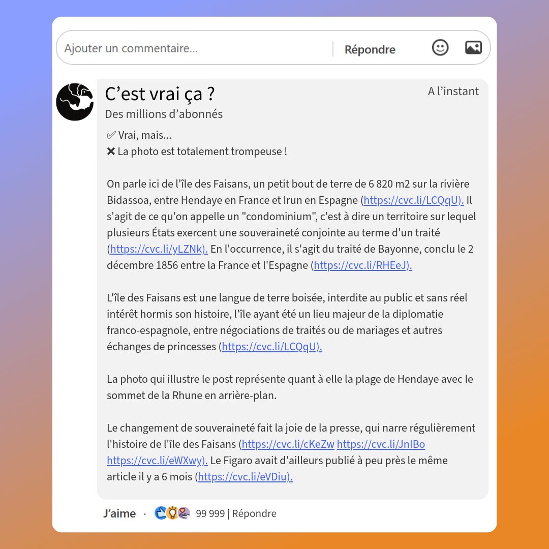 Une île qui change de nationalité régulièrement
Disponible sur notre site : cestvraica.com/debunk/1335597…