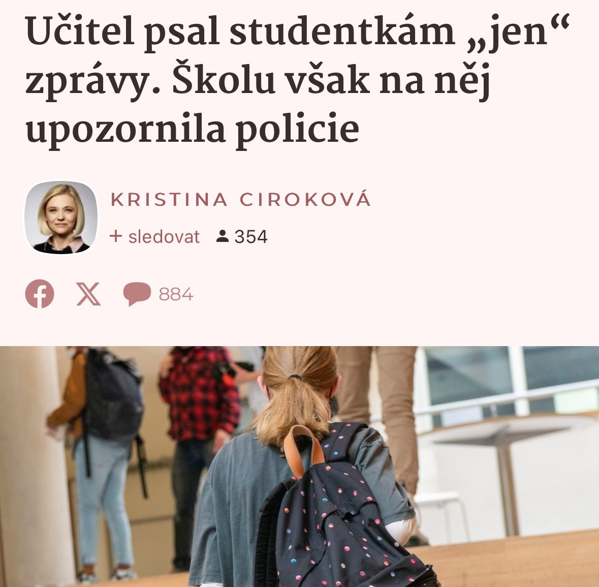 💡 Naše předsedkyně <a href="/PetraMazancova/">Petra Mazancová</a> pro Novinky.cz k situaci na ostravském gymnáziu: 

📍 „Jde o oblast, kterou máme my učitelé velmi nedořešenou. V České republice totiž neexistuje žádný oficiální etický kodex pro pedagogy.”

📍 Petra Mazancová upozorňuje na to, že