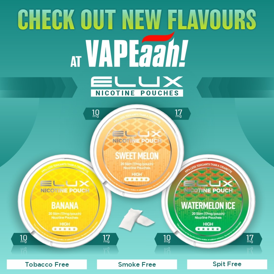 vapeaah's tweet photo. Do check out new flavours of Elux Nicotine Pouches in Two strengths 10mg &amp; 17mg at Vapeaah.

Do visit https://t.co/jpeu7YSBt1 https://t.co/aNu6ZQmitL