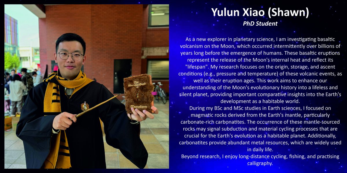 Earth and Solar System (@earthsolarsystm) on Twitter photo Welcome to <a href="/Shawn9924/">Shawn (Yulun Xiao)</a>, more formally known as Yulun Xiao, who has joined us from China 🇨🇳
Shawn will be investigating volcanism on the Moon for his PhD 🌝
And hopefully he'll have plenty of time to explore the UK over the next few years 🇬🇧 Welcome to <a href="/Shawn9924/">Shawn (Yulun Xiao)</a>, more formally known as Yulun Xiao, who has joined us from China 🇨🇳
Shawn will be investigating volcanism on the Moon for his PhD 🌝
And hopefully he'll have plenty of time to explore the UK over the next few years 🇬🇧