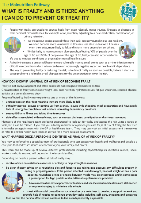 MNpathway's tweet photo. Our February Resource of the Month is our new Frailty patient information leaflet which discusses what frailty is & what to do if you are concerned about your risk. It includes practical tips on improving nutrition & physical activity to improve strength, mobility & overall well-being : https://t.co/Y5MpIPwHiw 
#Malnutrition #Sarcopenia #Frailty #HealthResources #PatientCare