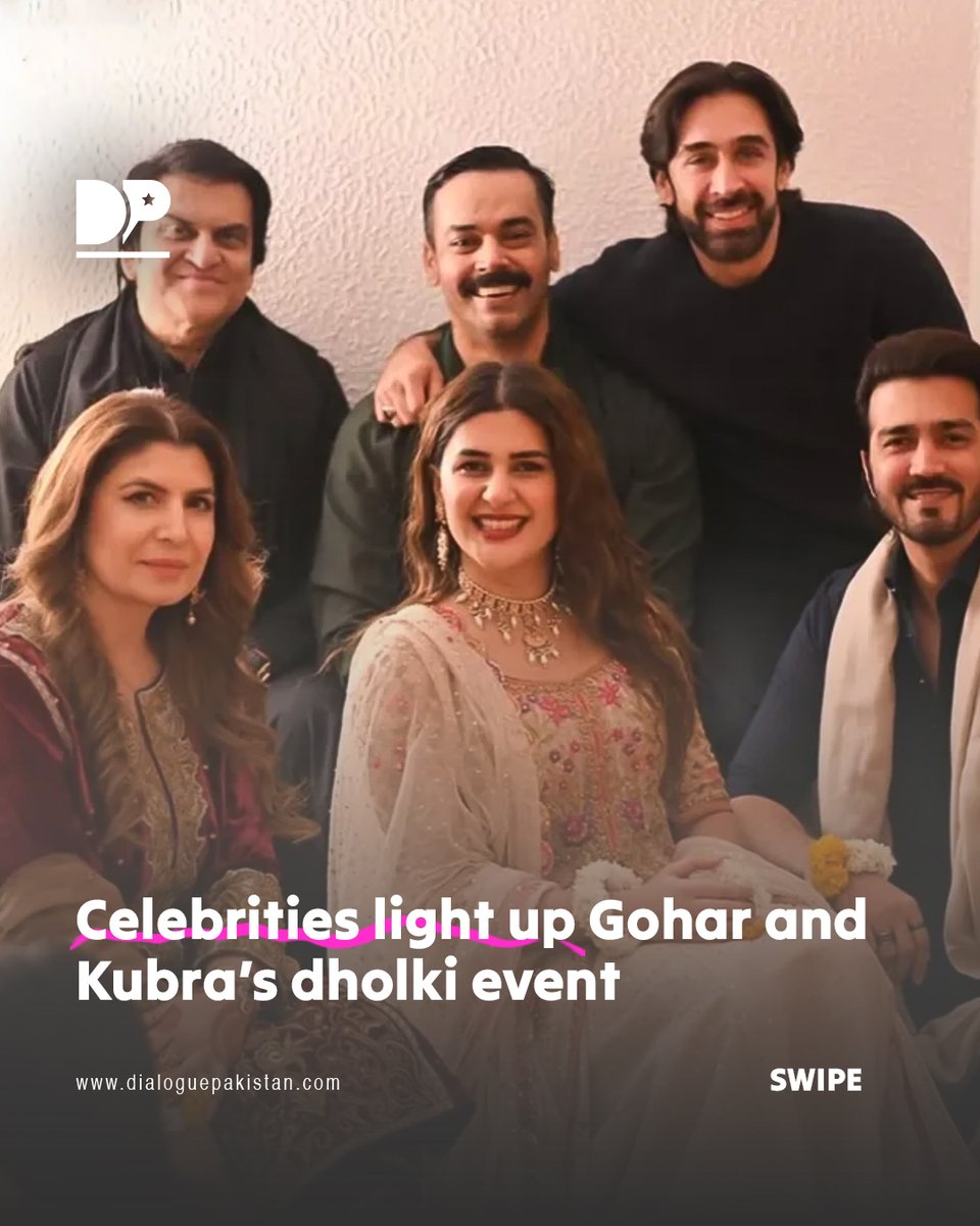 DialoguePak's tweet image. Several celebrities including Momal Sheikh, Shehzad Sheikh, director Abdullah Kadwani and producer Shazia Wajahat were spotted at Gohar Rasheed and Kubra Khan’s dholki event.

#DialoguePakistan #Several #celebrities #GoharRasheed #KubraKhan #dholki #event #spotted