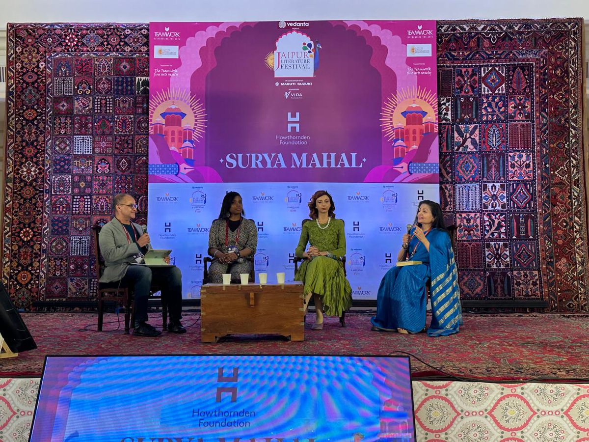 AvidLearning's tweet photo. 'Why I Write' with @IrenosenOkojie @lakshmiunwomen @theladyjha at @JaipurLitFest!
Glimpses into an introspective conversation moderated by CEO of #AvidLearning @asadlalljee https://t.co/ROgNXq8xHf
