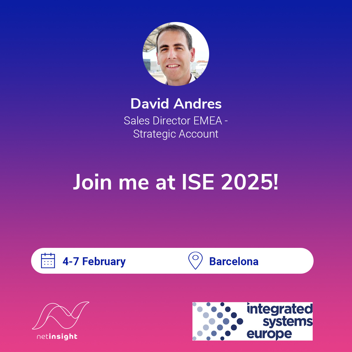NetInsight's tweet image. 🚀 Net Insight’s David Andrés is at @ise_show in Barcelona! Connect with him to discuss live video transport. 🔗 eu1.hubs.ly/H0gjH2C0 

#NetInsight #BroadcastInnovation