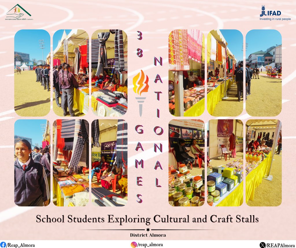 School students enthusiastically explored the vibrant REAP stalls at the 38th National Games, featuring local treasures like Aipan sarees, dupattas, jute crafts, bakery delights, Millet biscuits, etc.
<a href="/REAPUttarakhand/">REAP Uttarakhand</a>