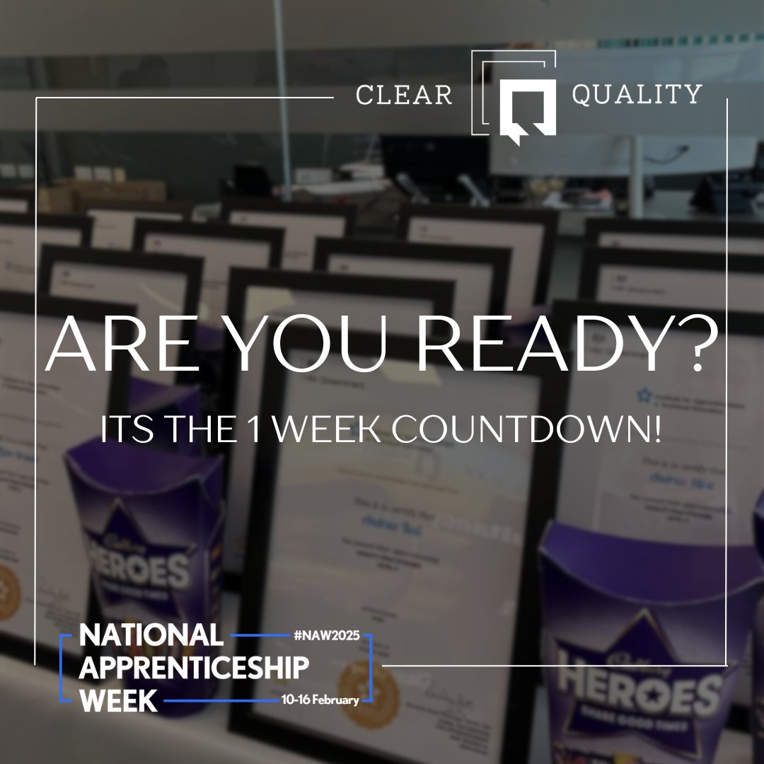 It’s almost here! 🗓️ 

Here at Clear Quality, we’ve got an action-packed week lined up, and we can’t wait to share it with you! 

Let the countdown begin! 

#NationalApprenticeshipWeek #GraduationCeremony