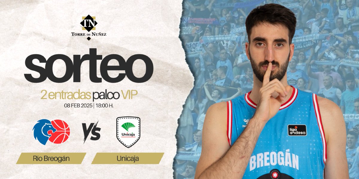 Torre de Nuñez (@torredenunez) on Twitter photo 🎟️🏀 ¡SORTEO DE ENTRADAS! 🏀🎟️
🙌🏻 Hazte con 2️⃣ entradas VIP para ver al <a href="/CBBreogan/">Río Breogán</a> este sábado 🩵
👉🏻 Sigue a @TorreDeNunez
👉🏻 Haz RT
👉🏻 Menciona a tu compi de grada 📢
#ForzaBreo #sorteo #patrocinio 🎟️🏀 ¡SORTEO DE ENTRADAS! 🏀🎟️
🙌🏻 Hazte con 2️⃣ entradas VIP para ver al <a href="/CBBreogan/">Río Breogán</a> este sábado 🩵
👉🏻 Sigue a @TorreDeNunez
👉🏻 Haz RT
👉🏻 Menciona a tu compi de grada 📢
#ForzaBreo #sorteo #patrocinio
