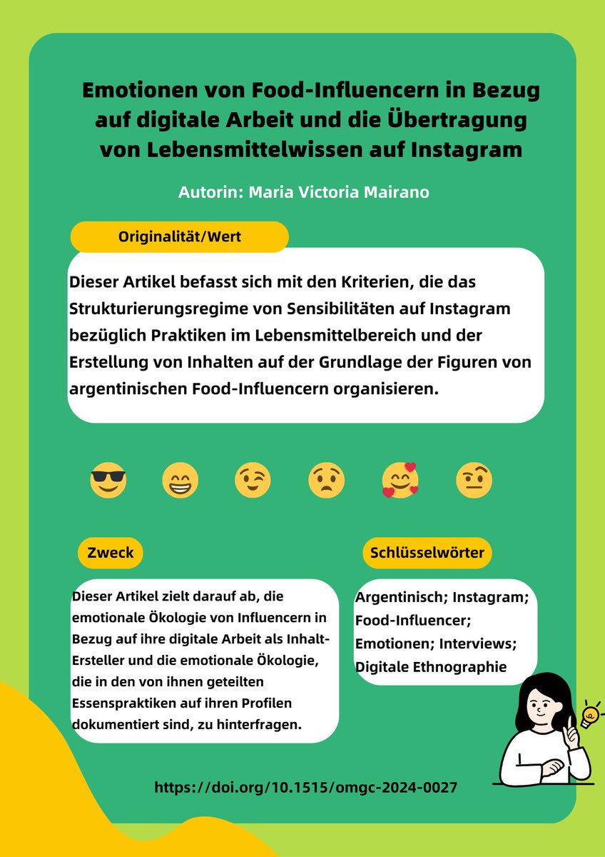 Hinter den Kulissen von Food-Influencern: Kreativität, Druck und Wissensvermittlung in einer digitalen Welt! 🍽📱 #FoodieLife #DigitalerGenuss #Emotion
Aus der Zeitschrift OMGC, Band 4, Nr. 2: doi.org/10.1515/omgc-2…