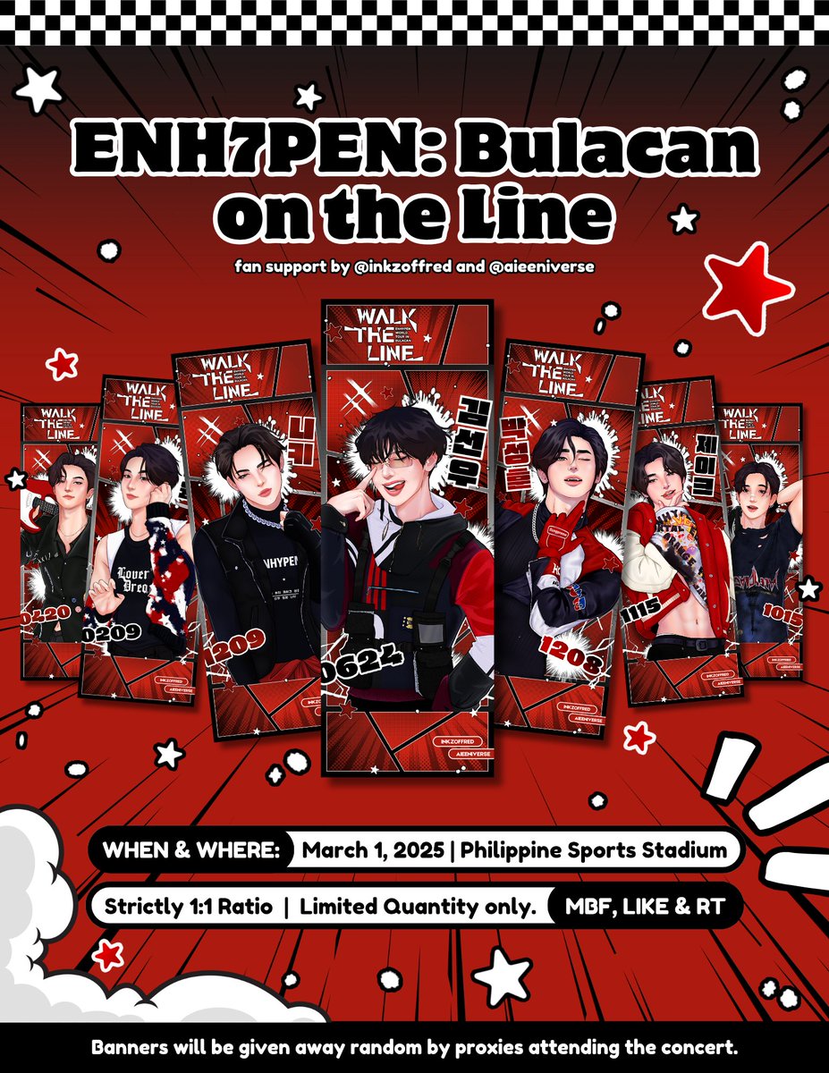 ✶˚｡⋆ ENH7PEN: Bulacan on the Line
fan support by <a href="/inkzoffred/">fred.</a> &amp; <a href="/aieeniverse/">aiee | COMMS OPEN</a>

↳ random member banner; 1:1; limited quantity
↳ one-sided banner; 4 x 11 inches

#ENHYPEN #EN_WORLDTOUR_WALKTHELINE #WALKTHELINE_IN_BULACAN
