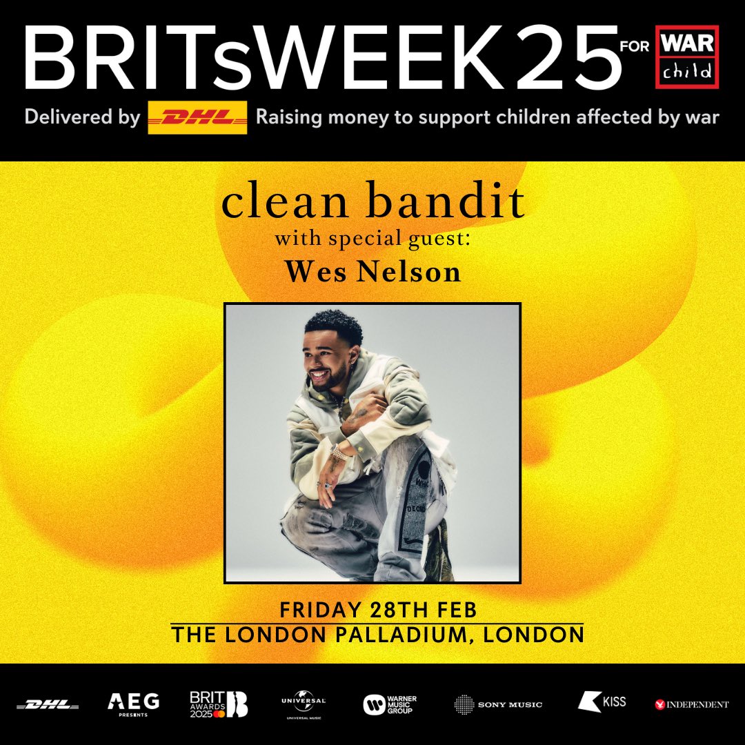 Wes Nelson (@wesnelsonmusic) on Twitter photo I’m so excited to be joining <a href="/cleanbandit/">Clean Bandit</a> at <a href="/LondonPalladium/">The London Palladium</a> on February 28th as part of #BRITsWeek for @warchilduk!
Join us in supporting War Child’s work with children caught up in conflict.
It’s going to be an unforgettable night so make sure you buy your tickets now to I’m so excited to be joining <a href="/cleanbandit/">Clean Bandit</a> at <a href="/LondonPalladium/">The London Palladium</a> on February 28th as part of #BRITsWeek for @warchilduk!
Join us in supporting War Child’s work with children caught up in conflict.
It’s going to be an unforgettable night so make sure you buy your tickets now to