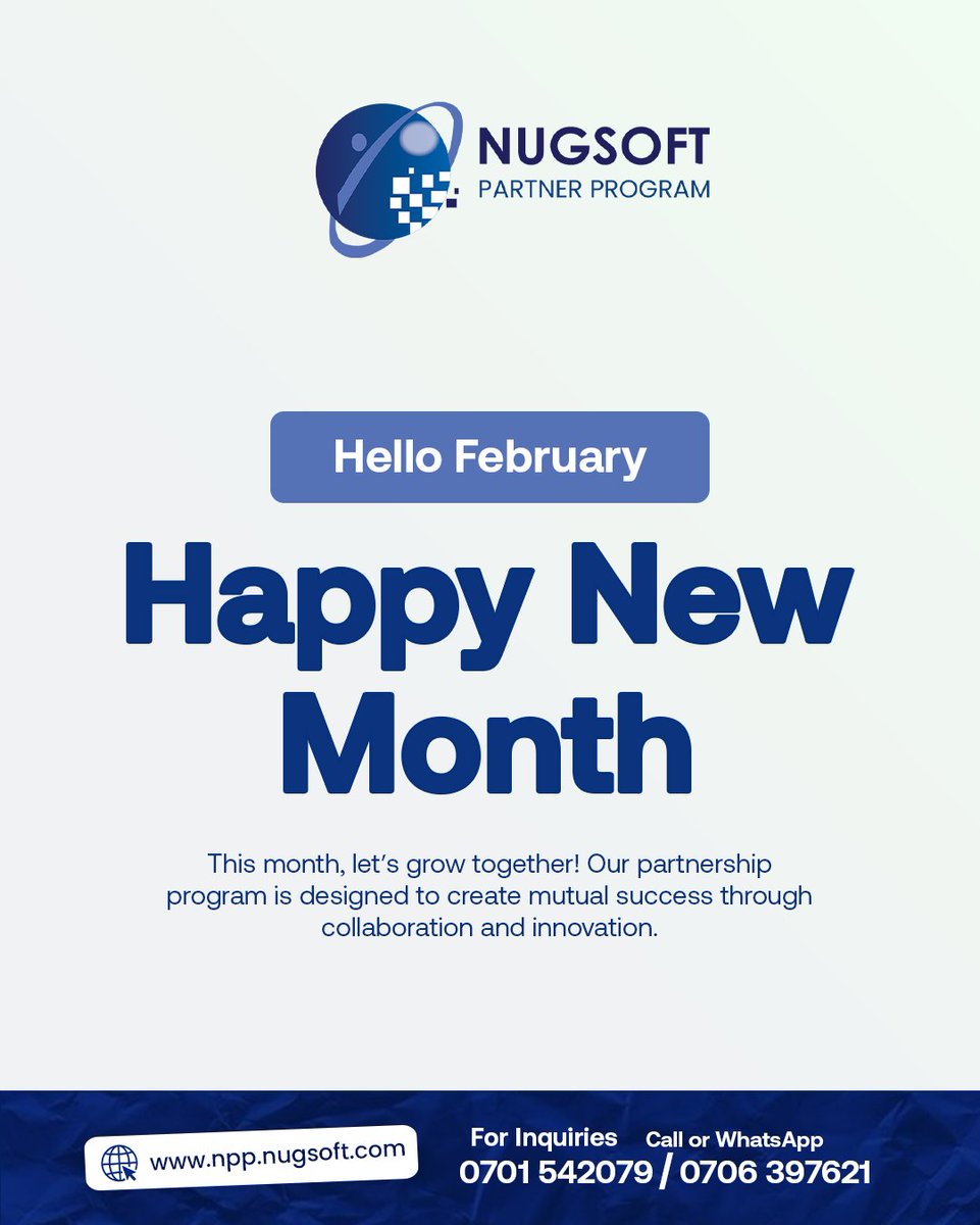 nugsoft's tweet photo. Happy New Month from Nugsoft! 🎉 Partner with us through the Nugsoft Partner Program and expand your reach.  
We offer #Businessmanagementsoftware and resources to help you Manage your Business

Contact us! +256 706 397621
Call: 0701 542079 / 0706 397621  
Visit: https://t.co/Pbeth8P3xL 

 #NugsoftSoftware #Software #Tech #Nugsoft