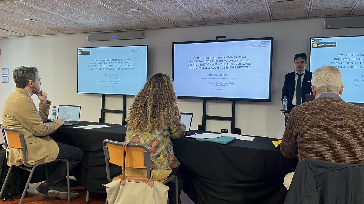 ralsinap's tweet photo. Dani Bonet defending his PhD thesis about objective and subjective data in @sonsalbalco project! Thanks @f_aletta, @jeansoco and @mogenai1971 for being here and @EsterVidana for all the work! @LaSalleBCN https://t.co/joOrGjIMuL