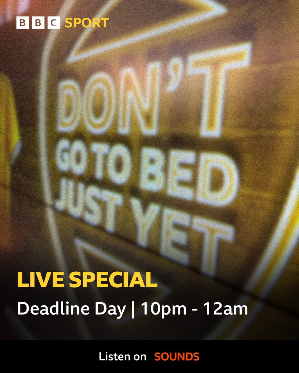 BBC Sport West Yorkshire (@bbcwys) on Twitter photo π¨ Donβt Go To Bed Just Yetβ¦LIVE!
ποΈ Join <a href="/jonathanbuchan/">Jonathan Buchan</a> <a href="/apopey/">Adam Pope</a> & <a href="/curlywand/">Simon Kaiser π€ππ</a> for the closing stages of the transfer window. π
π» Listen from 10pm until midnight on the radio, via <a href="/BBCSounds/">BBC Sounds</a> or watch us on the <a href="/BBCSport/">BBC Sport</a> website and app! πΊ
#LUFC | #BBCFootball | #BBCEFL π¨ Donβt Go To Bed Just Yetβ¦LIVE!
ποΈ Join <a href="/jonathanbuchan/">Jonathan Buchan</a> <a href="/apopey/">Adam Pope</a> & <a href="/curlywand/">Simon Kaiser π€ππ</a> for the closing stages of the transfer window. π
π» Listen from 10pm until midnight on the radio, via <a href="/BBCSounds/">BBC Sounds</a> or watch us on the <a href="/BBCSport/">BBC Sport</a> website and app! πΊ
#LUFC | #BBCFootball | #BBCEFL