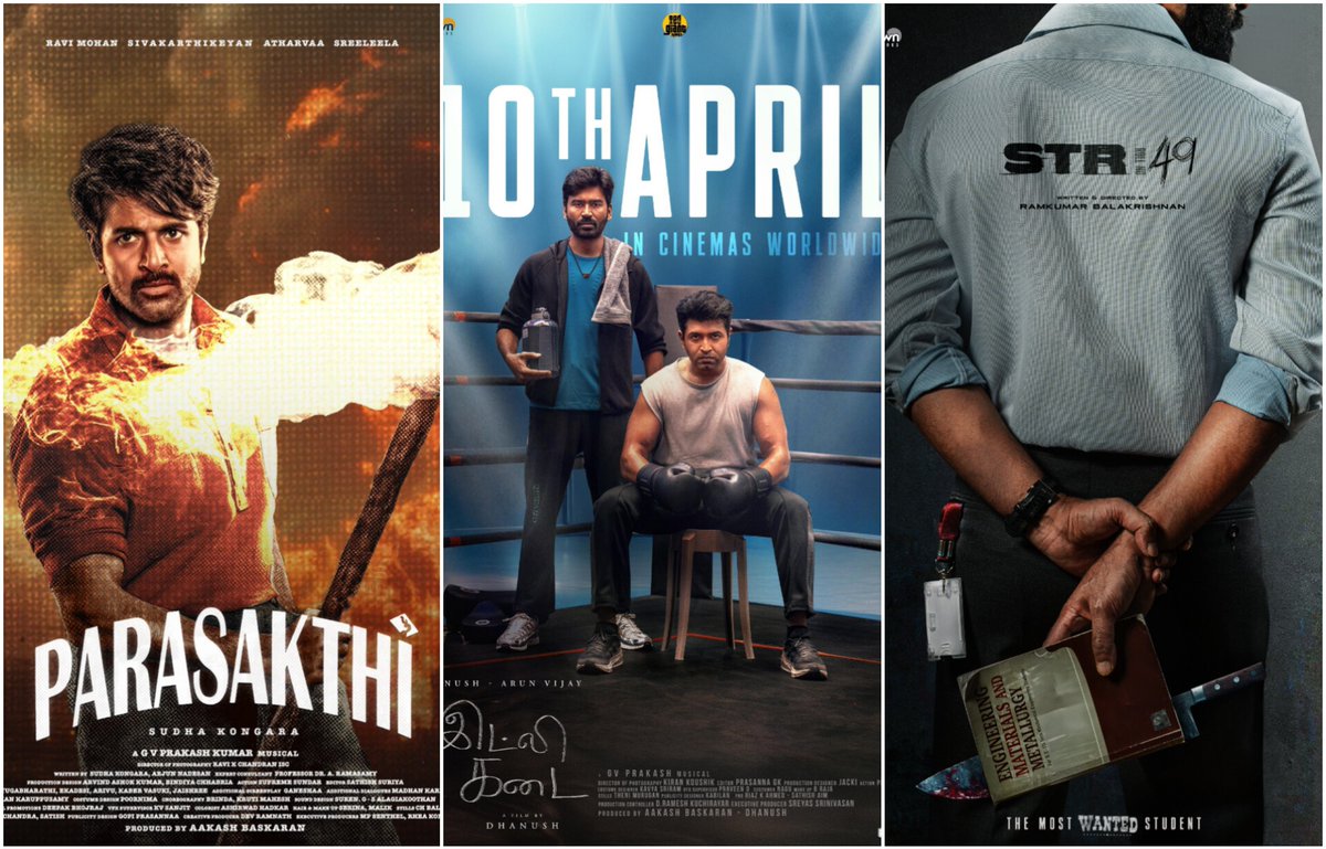KettavaN6474's tweet photo. Upcoming Biggest Production House @DawnPicturesOff
Well Planed and execution🙌🔥
#Dawn01 - #Dhanush in #Idlykadai
#Dawn02 - #Sivakarthikeyan in #Parasakthi
#Dawn03 - #SilambarasanTR in #STR49
#Dawn04 - ⏳⏳
He choosed All Future Of Kollywood Actors😉💥 #DawnPictures https://t.co/3Q2SxeICSr