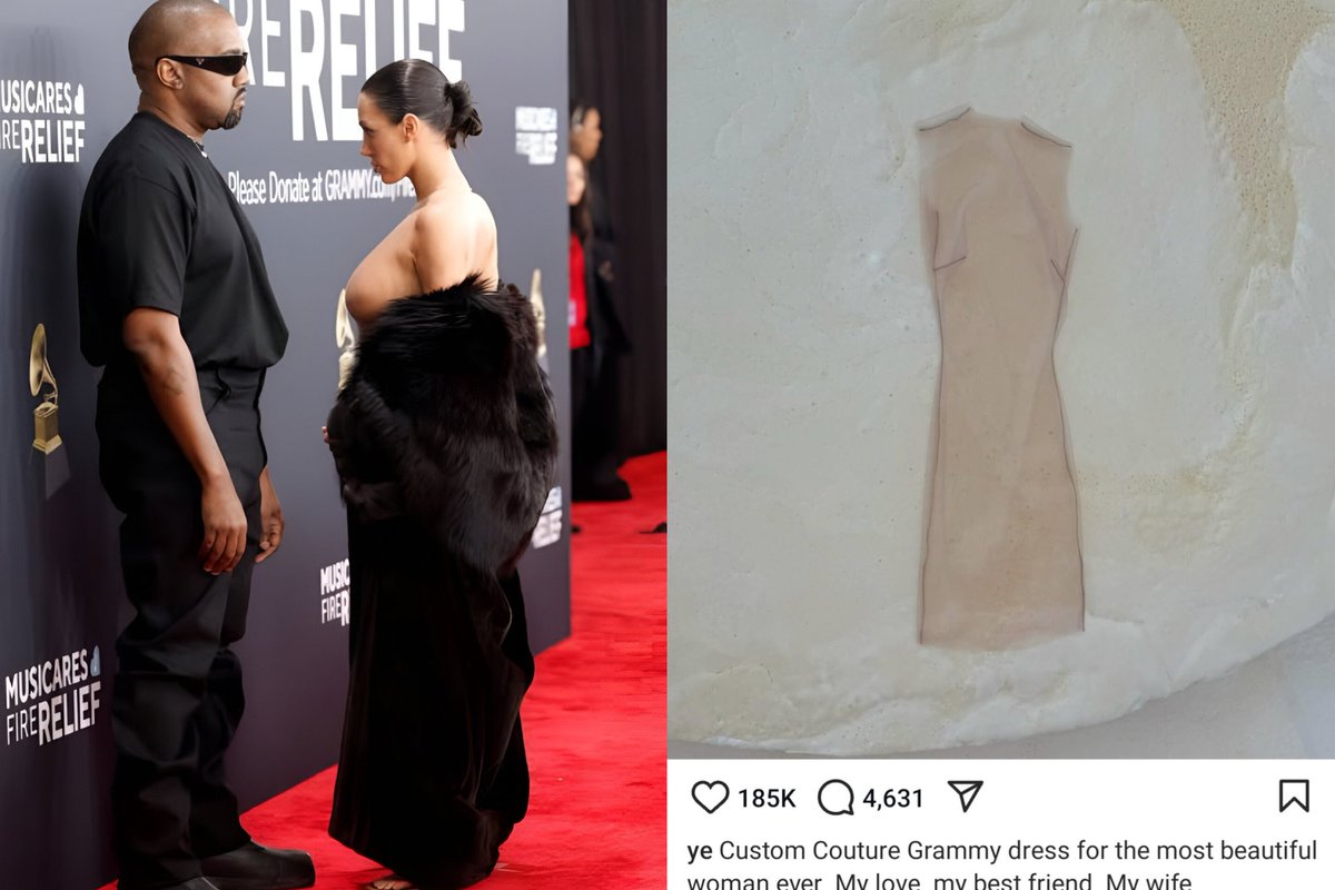 Kanye West wrote "My love, my best friend, my wife" in a now deleted post,  as he proudly shows off n@ kd Bianca Censori and her Grammy awards dress  that left nothing