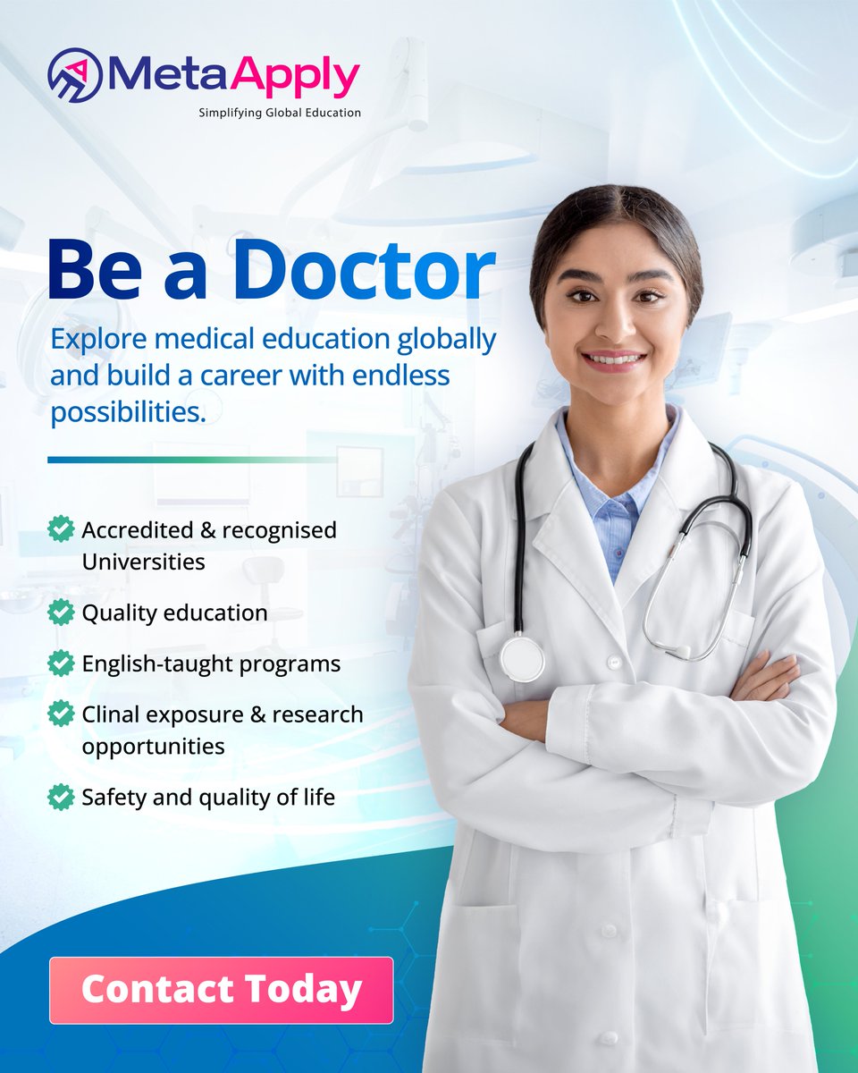 MetaApply_Edu's tweet image. Dreaming of becoming a doctor? 

Get world-class #medicaleducation, global opportunities, and a future that saves lives. 

Connect with us: metaapply.io/be-a-doctor/?u…
Let’s make your medical dream come true.

#MetaApply #Beadoctor #studyabroad
