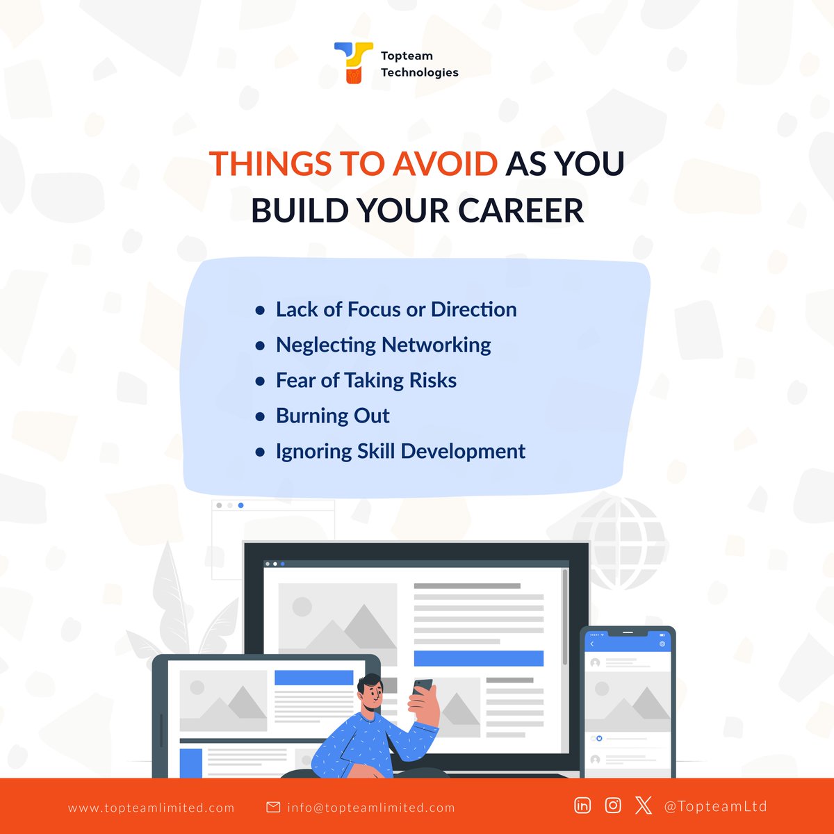 TopteamLtd's tweet image. Building your career is a journey, and along the way, there are a few things to take note of to stay on track. Here are a few things to avoid to keep growing.

#careerdevelopment