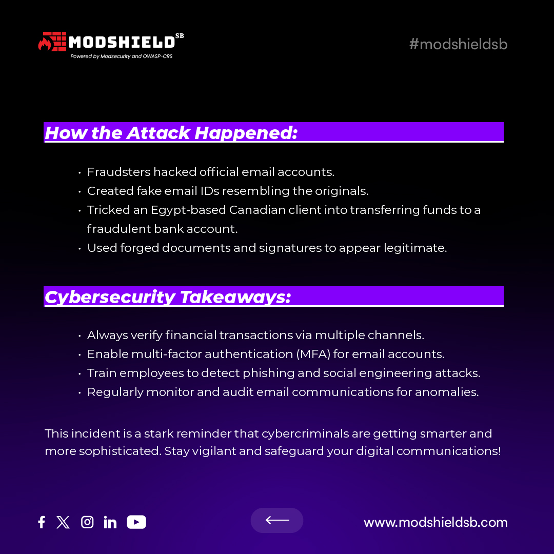 ModshieldSB's tweet image. 🚨MITM Cyber Fraud Alert! 🚨An Andheri firm has been duped of ₹1.33 Crore in a shocking cyber fraud!😱 Learn how this happened and what businesses need to do to protect themselves. Don't let this happen to you!
modshieldsb.com
#FraudPrevention