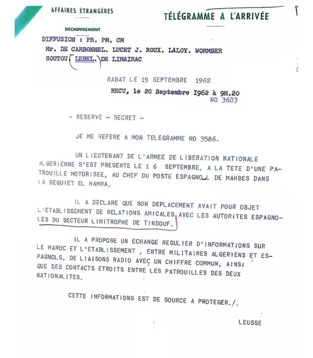 Alif__One's tweet photo. 🚨 Archive Déclassifiée par la France 🇫🇷: L’ALN Algérienne Complice de l’Occupant Espagnol ! 🇲🇦🔥

Une archive française déclassifiée révèle qu’en 1962, un lieutenant de l’ALN algérienne a secrètement négocié avec les autorités espagnoles à Tindouf 🤯.

⚠️ Ce qu’ils ont proposé :
📡 Échange d’informations militaires 📜
🔑 Communications radio sécurisées 📞
🤝 Coopération entre patrouilles 🚔

Pendant que le Maroc luttait pour son intégrité territoriale, l’ALN s’alliait avec l’occupant colonial ! Une trahison historique enfin révélée 📢🔥