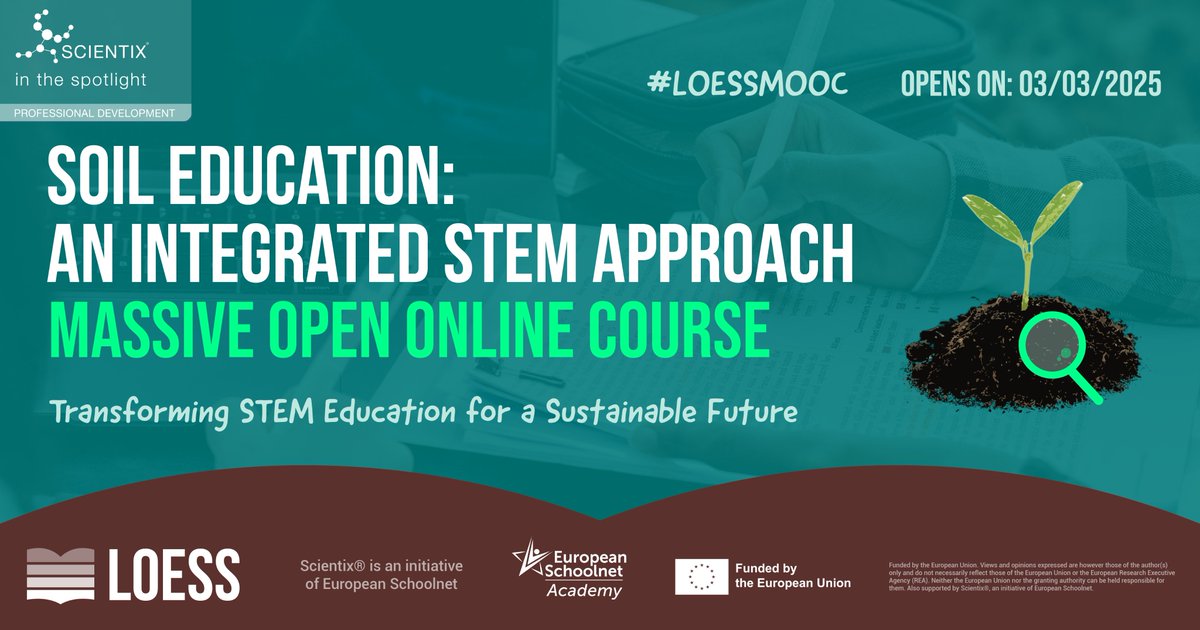 scientix_eu's tweet photo. 💡 Bring #SoilEducation to life in your classroom!
Join the #LOESSMOOC to: 🌍Discover why soil health matters for humankind 🌱Explore interdisciplinary teaching strategies ✏️Create a learning scenario for your students!
👀Starts 3 March 2025!👉 Register: https://t.co/ehWsOElfIe https://t.co/Fpku8UKwS9