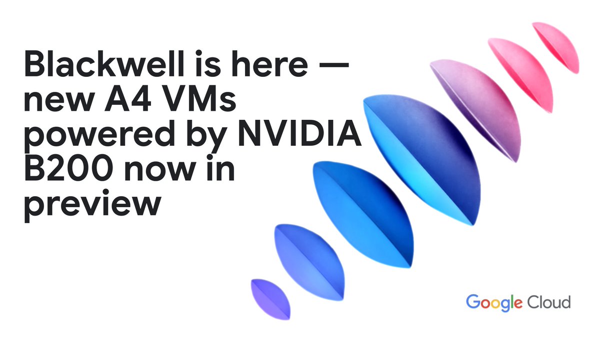 gcloudpartners's tweet image. 🚀 NVIDIA Blackwell GPUs have landed on Google Cloud! A4 VMs lowered by @NVIDIA HGX B200 offer a massive performance boost for your AI workloads → goo.gle/4jEjyXN. #GoogleCloudPartner