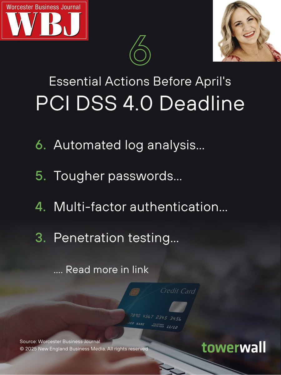 Is your business ready for the PCI DSS 4.0 compliance deadline in April? 

Fines of up to $100,000 monthly. To safeguard your payment card data, consider implementing the following measures. To see the full list, read : hubs.li/Q0351F4W0

#5thWallofSecurity #PCIDSS