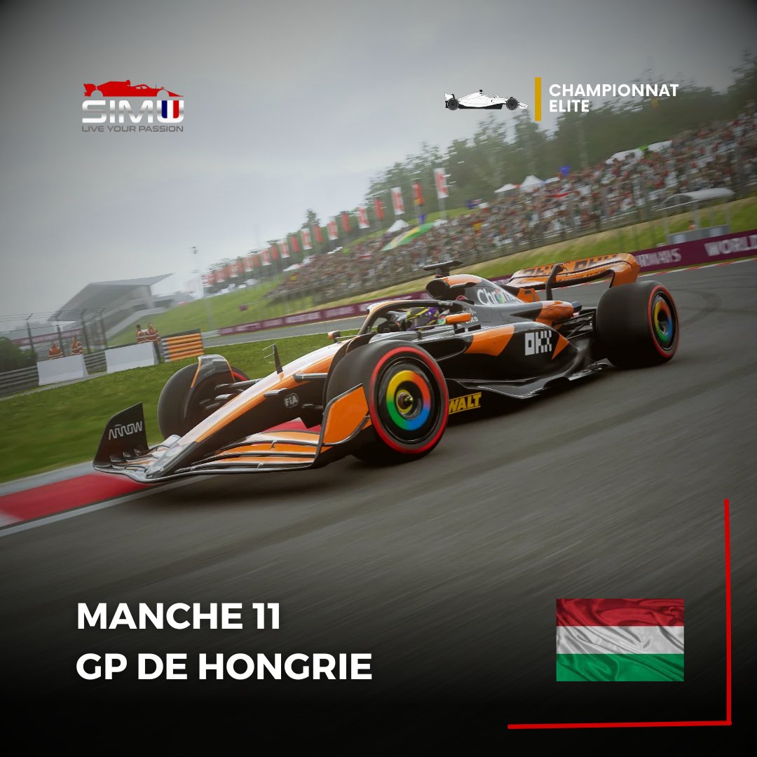 11eme rendez-vous de la saison sur le circuit de Budapest ! 
18 points séparent les 3 premiers du classement !
Une course à suivre à partir de 20h40 !

#MSimu #Simracing #HomeOfRacing #Motorsport #F124
