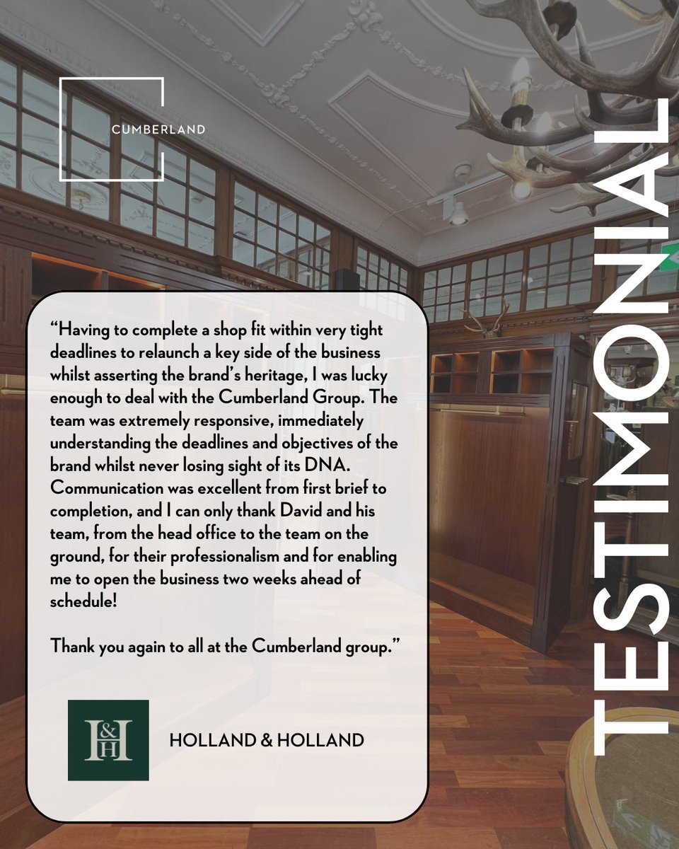 Thank You, Holland &amp; Holland! 🌟

We’re proud of the positive feedback on our recent project at St James's Street. Their testimonial highlights our commitment to tight deadlines, adaptability, and efficiency. A pleasure to partner with such valued clients!