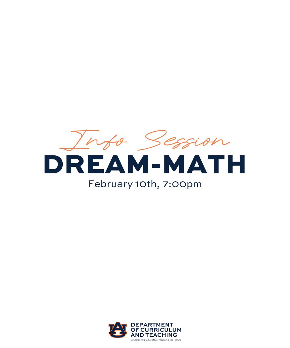 aucurandteach's tweet image. Only 2 Spots Left! 📢

The DREAM-MATH Online Information Meeting on February 10th at 7:00 PM CST is almost full! 

🔗 Register NOW before it’s too late! Scan the QR code or visit dream-math.org to save your seat. 
#TeachMath #DreamMath #STEMEducation #AuburnUniversity