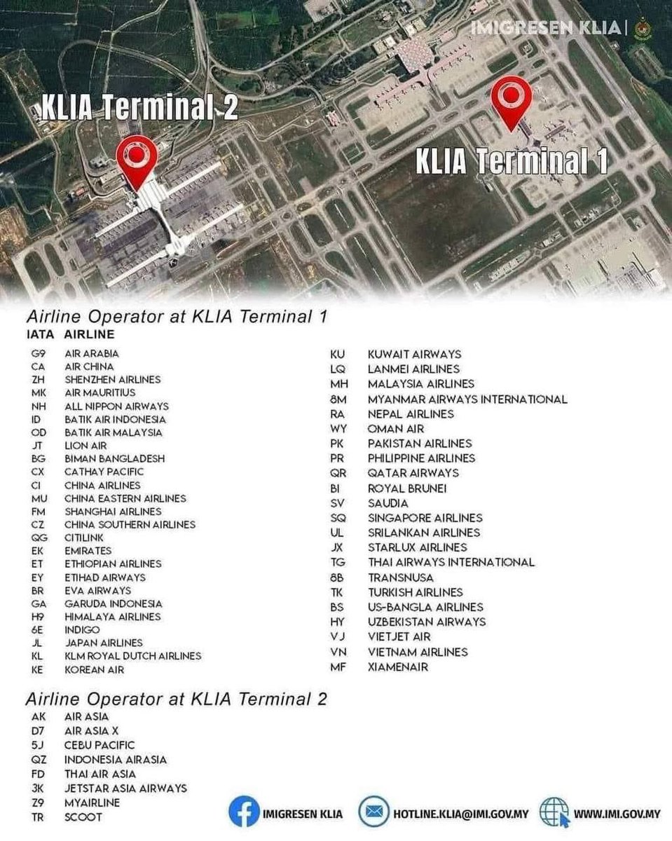 pmbrutiketmurah's tweet photo. Senarai syarikat penerbangan yang beroperasi di KLIA T1 dan KLIA T2 https://t.co/e4N6O4mZ8J
