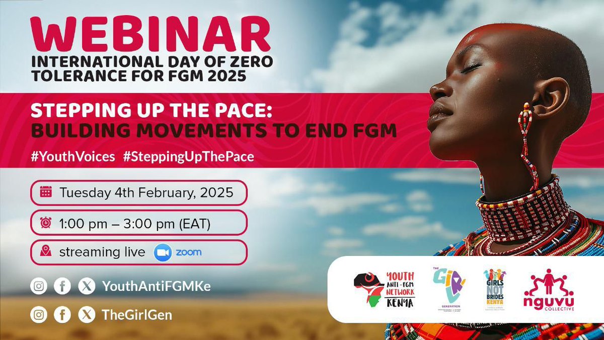 nguvucollective's tweet photo. In October '24 for the #BreakTheBlade campaign launch, @YouthAntiFGMKe was a critical ally. As we approach The Intl Day of Zero Tolerance for FGM, we continue this conversation alongside @GirlsNotBrides, @TheGirlGen & @OrchidProject.
Join using this link: https://t.co/tEJexNNNVE https://t.co/L3625Q6aJg