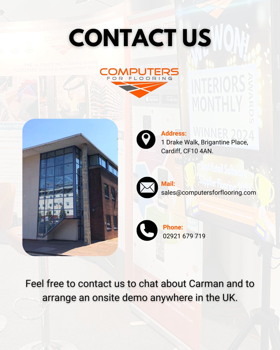 CFFltd's tweet photo. Call us and we can provide you with an instant quotation over the phone or arrange for one of our friendly team to visit your premises for a demonstration!

#ComputersForFlooring #FlooringProfessionals #FlooringExperts #FlooringBusiness #FlooringCompany #Contractor #FloorFitter https://t.co/bUAMF9IsSC