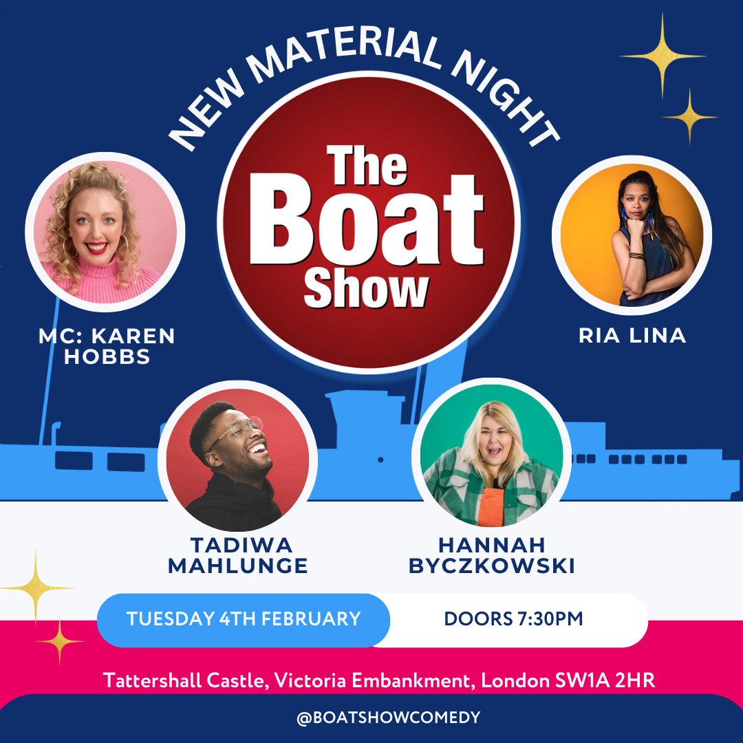 The Boat Show Comedy Club (@boatshowcomedy) on Twitter photo Tomorrow night! <a href="/karen_hobbs/">Karen Hobbs</a> @rialina_ <a href="/tadiwamahlunge/">Tadiwa Mahlunge</a> <a href="/hannahbycz/">Hannah Byczkowski The Traitors WINNER!!!❤️</a> and more! Don't miss out - get your tickets now! Tomorrow night! <a href="/karen_hobbs/">Karen Hobbs</a> @rialina_ <a href="/tadiwamahlunge/">Tadiwa Mahlunge</a> <a href="/hannahbycz/">Hannah Byczkowski The Traitors WINNER!!!❤️</a> and more! Don't miss out - get your tickets now!